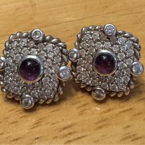 Judith Ripka Silver Earrings with Purple Amethyst Cabochons